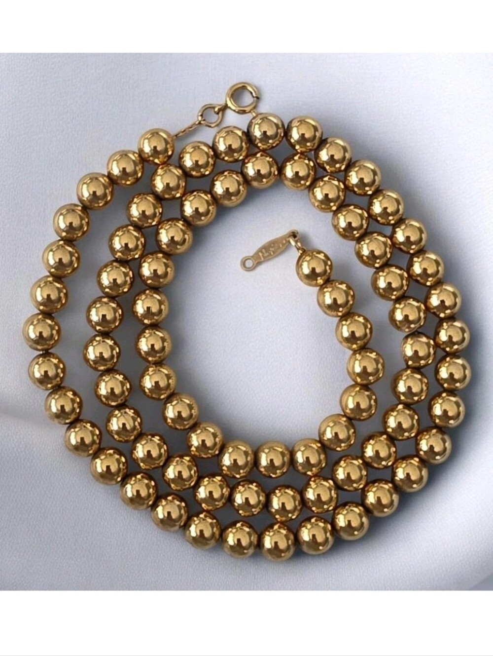 Vintage Napier Gold Tone Beaded Necklace 24" Round Ball Beads Signed